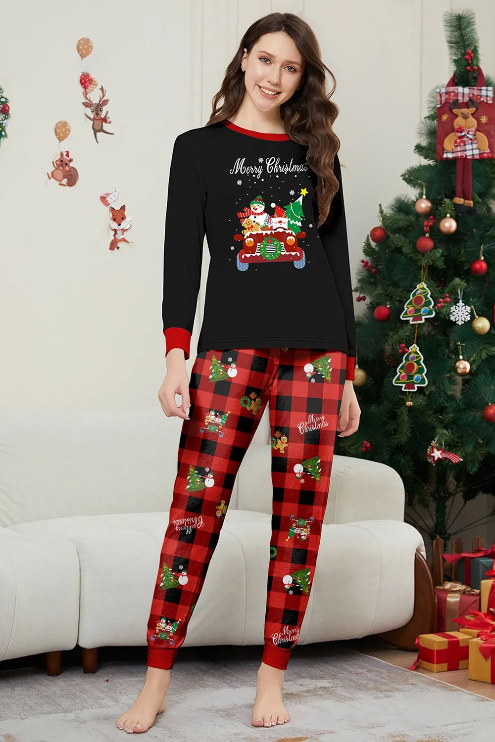 Black Red Print Merry Christmas Plaid Family Matching Pajamas Set sold by Zapaka product image thumbnail 5