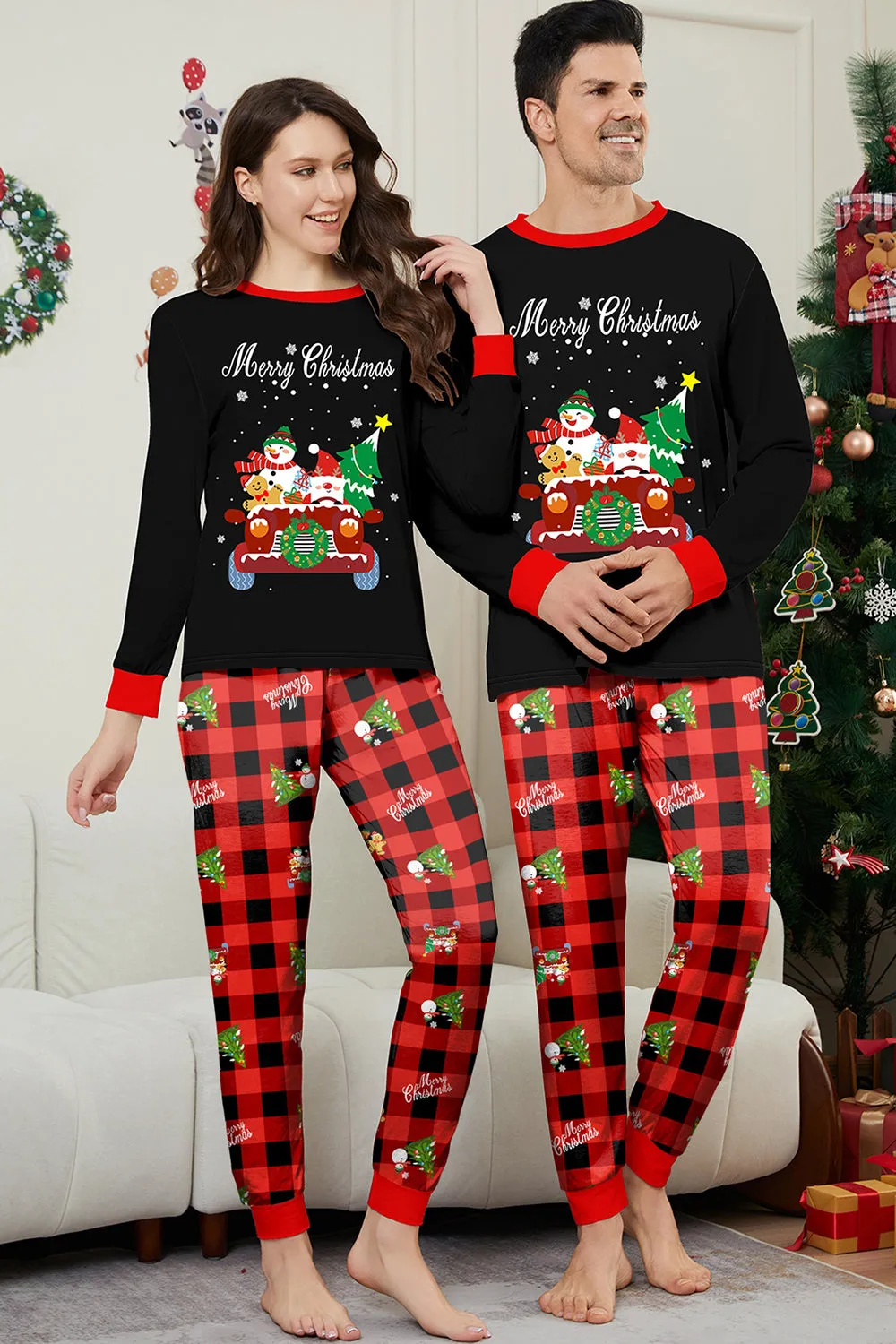 Black Red Print Merry Christmas Plaid Family Matching Pajamas Set sold by Zapaka product image thumbnail 2
