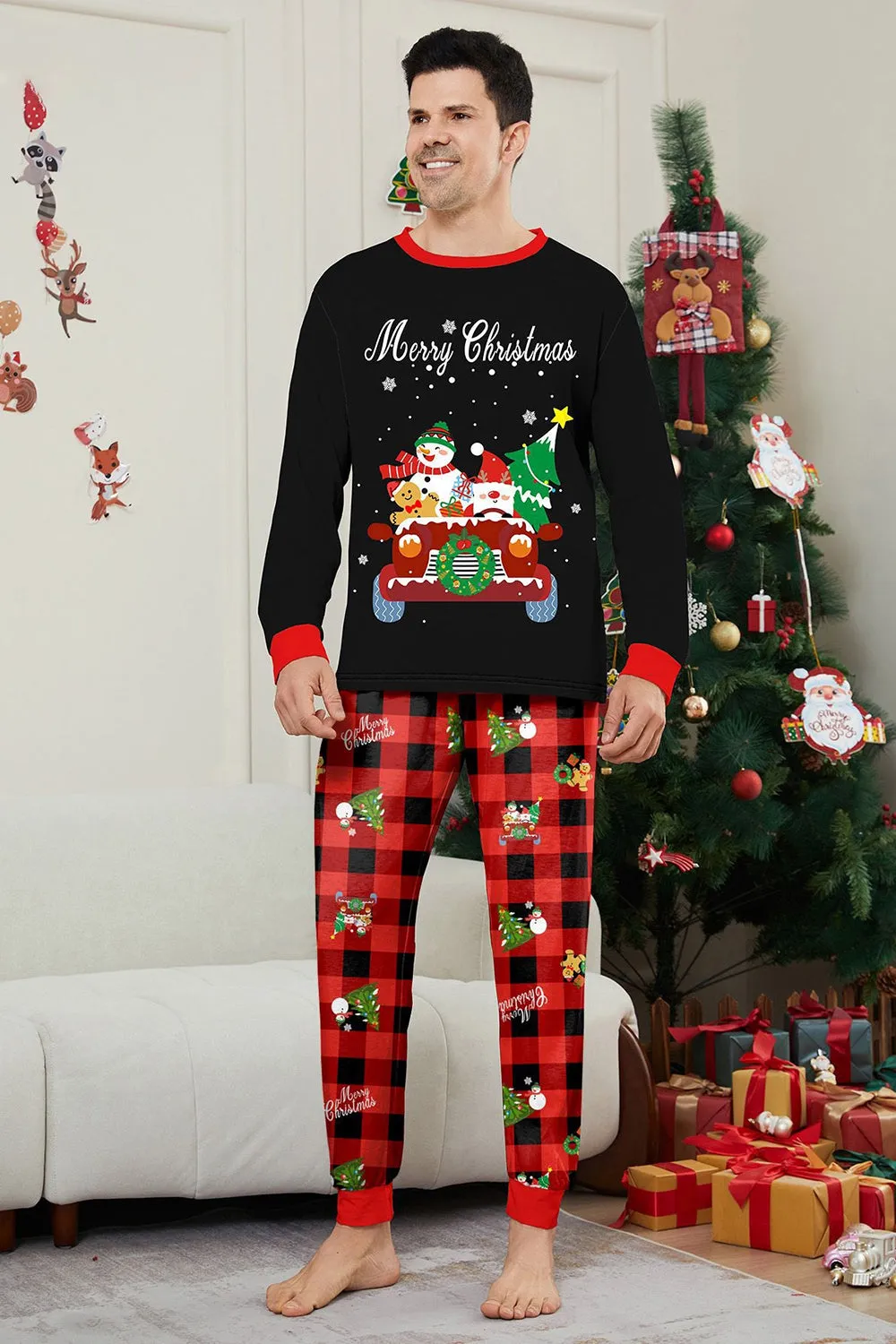 Black Red Print Merry Christmas Plaid Family Matching Pajamas Set sold by Zapaka product image thumbnail 3