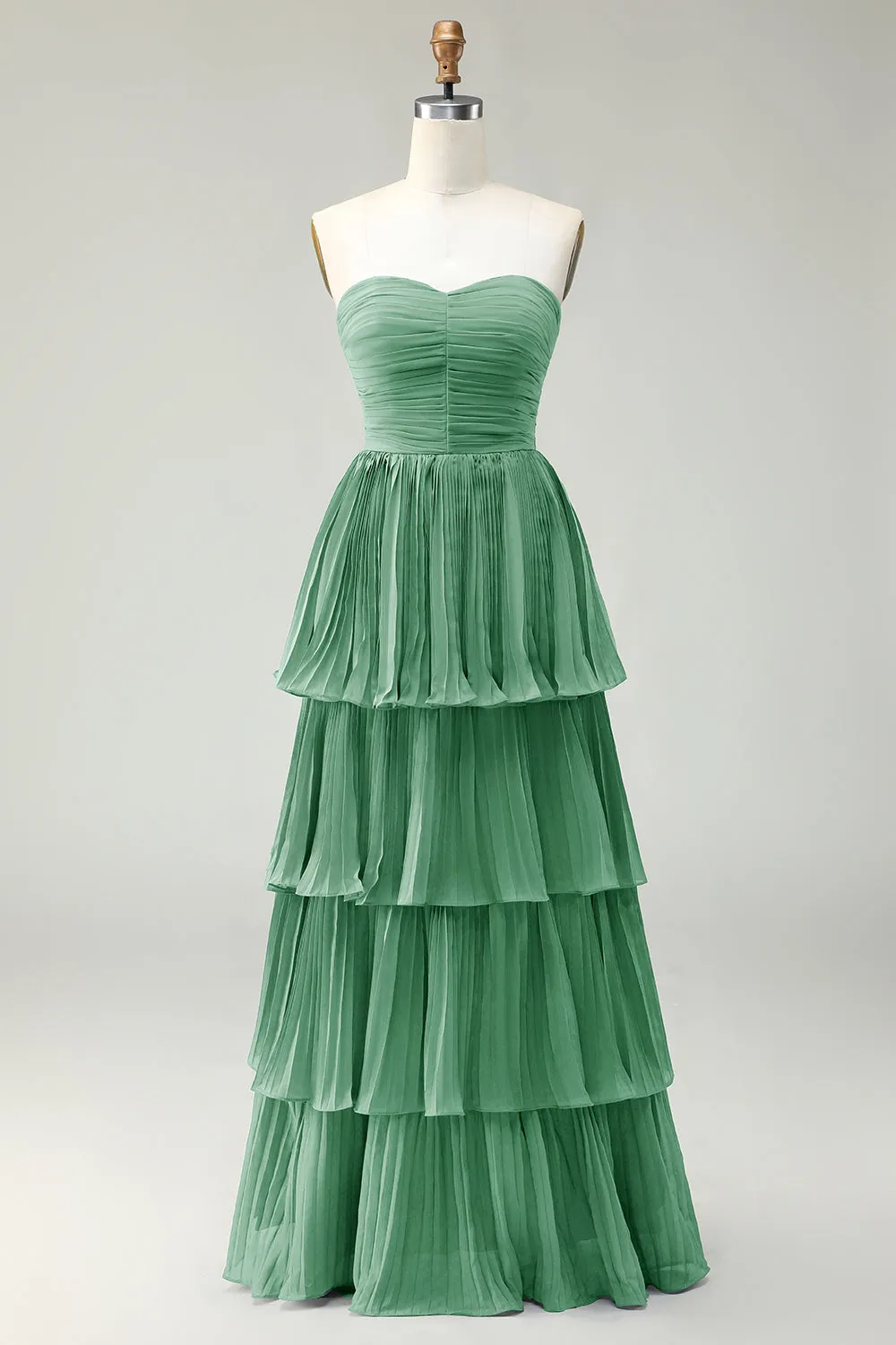 Blush Pink A-Line Strapless Pleated Tiered Long Bridesmaid Dress sold by Zapaka product image thumbnail 5