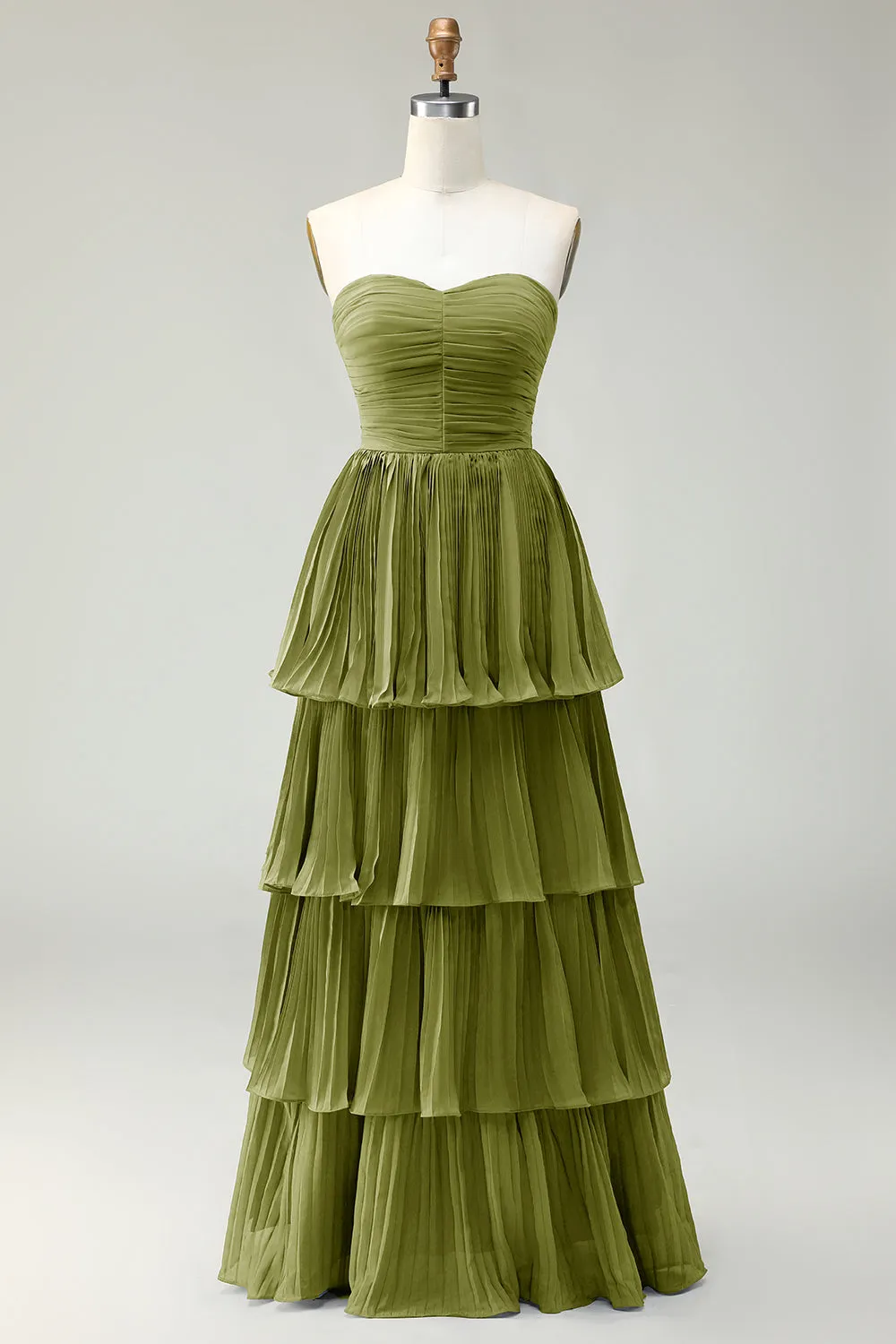 Blush Pink A-Line Strapless Pleated Tiered Long Bridesmaid Dress sold by Zapaka product image thumbnail 4