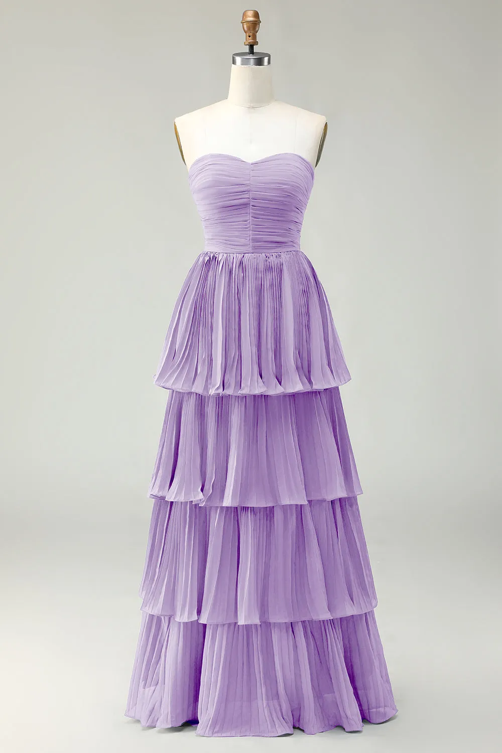 Blush Pink A-Line Strapless Pleated Tiered Long Bridesmaid Dress sold by Zapaka product image thumbnail 3