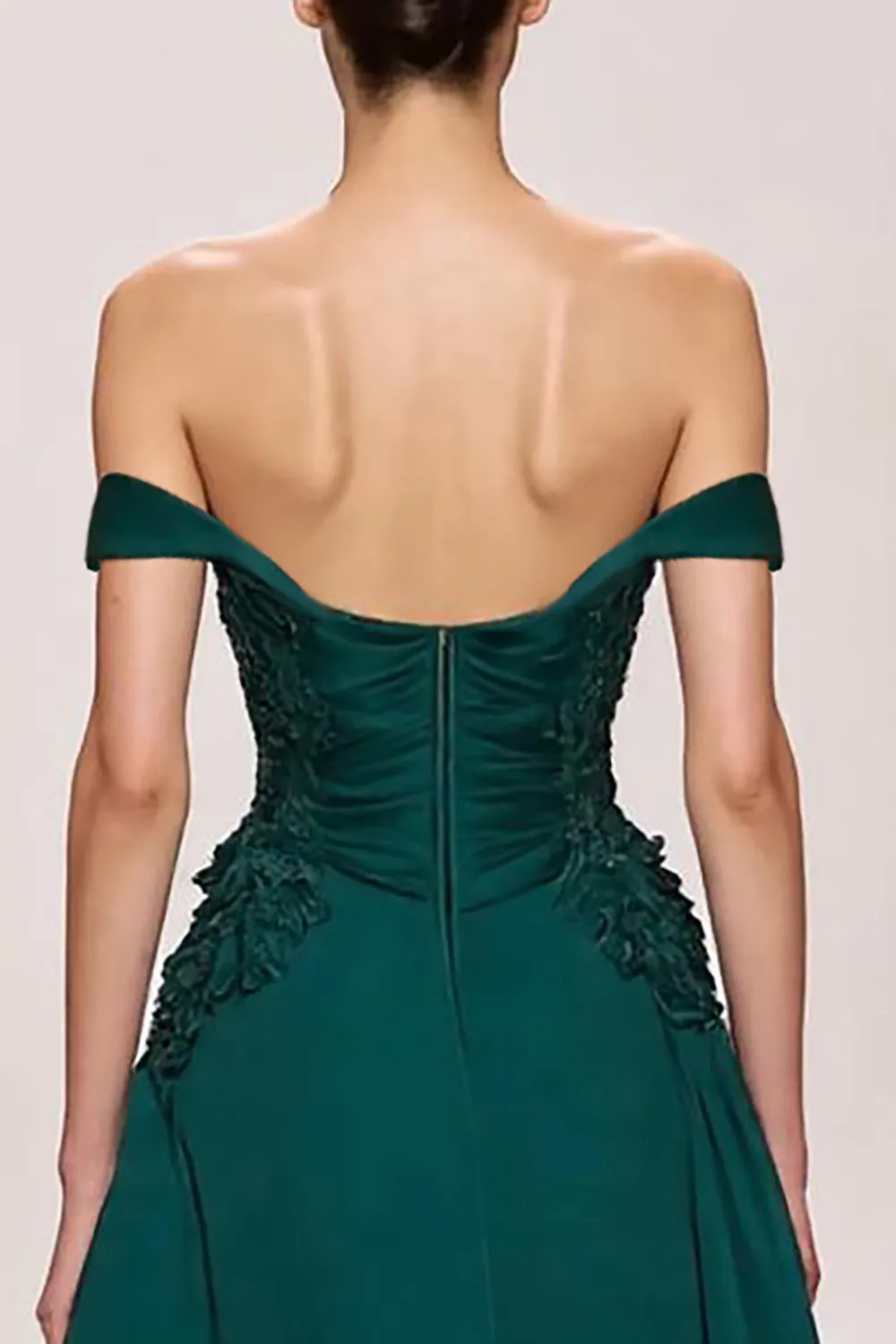 Dark Green Satin A Line Long Evening Dress With Appliques sold by Zapaka product image thumbnail 4