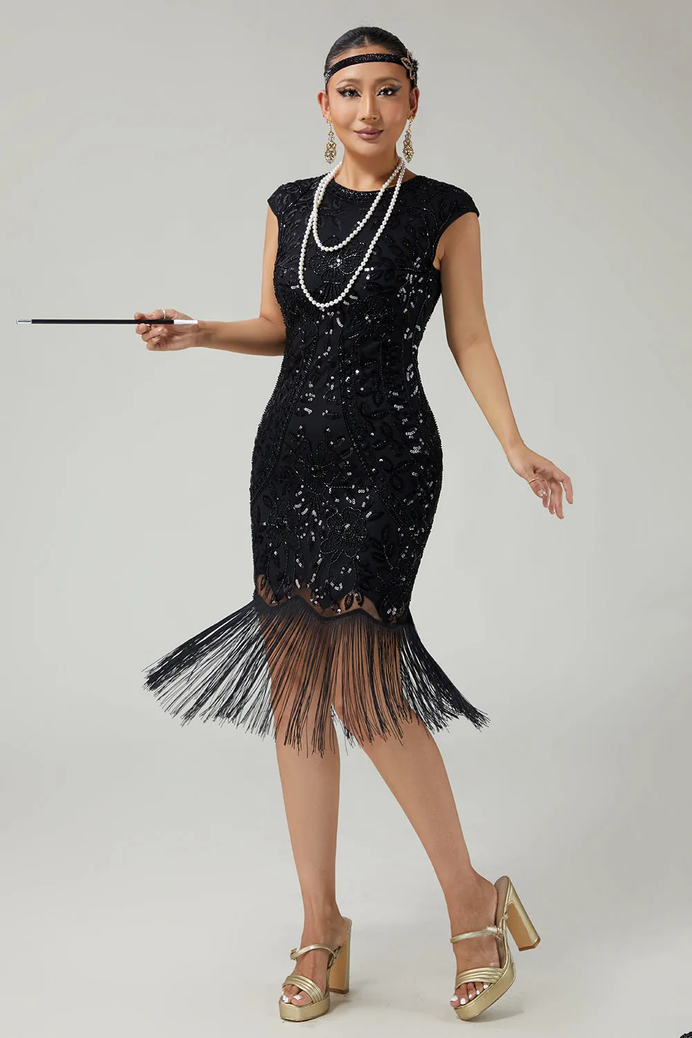 Black Sequined Bodycon Fringed 1920s Dress sold by Zapaka