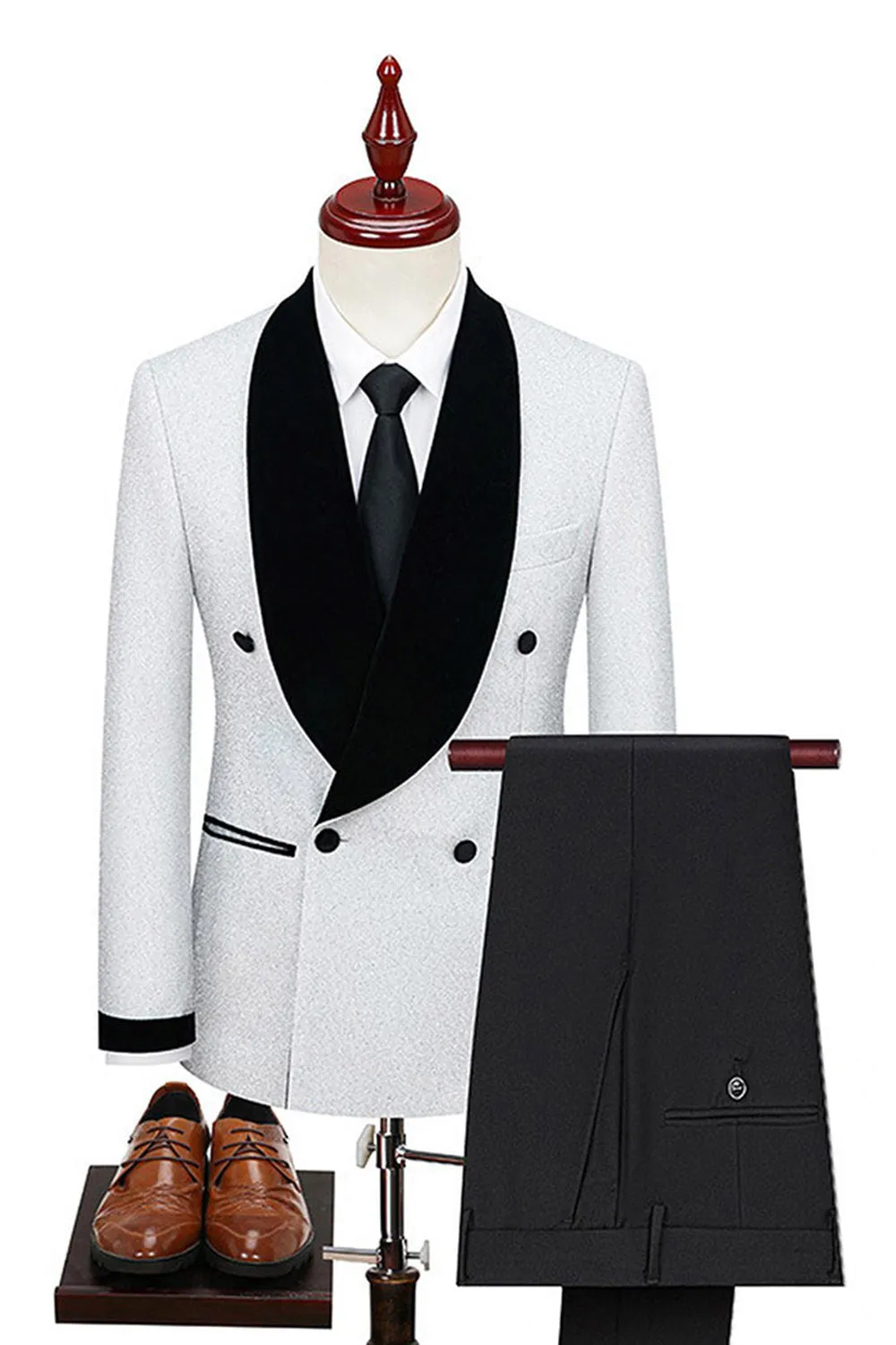 2 Piece Shawl Lapel Double Breasted White Men's Wedding Suits sold by Zapaka