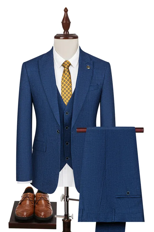 Peacock Blue Peak Lapel One Button 3 Piece Men's Suits sold by Zapaka