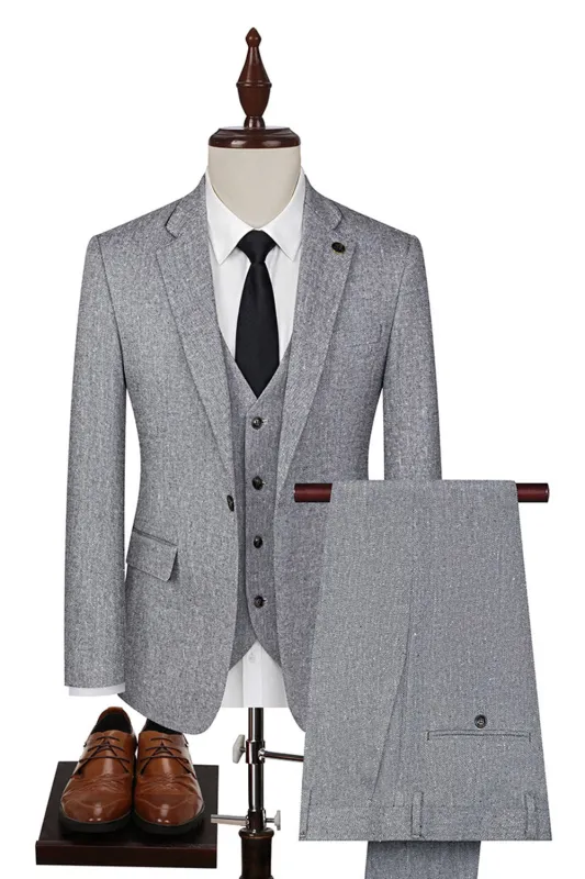 3 Piece Slim Fit Notched Lapel Men's Grey Suits sold by Zapaka