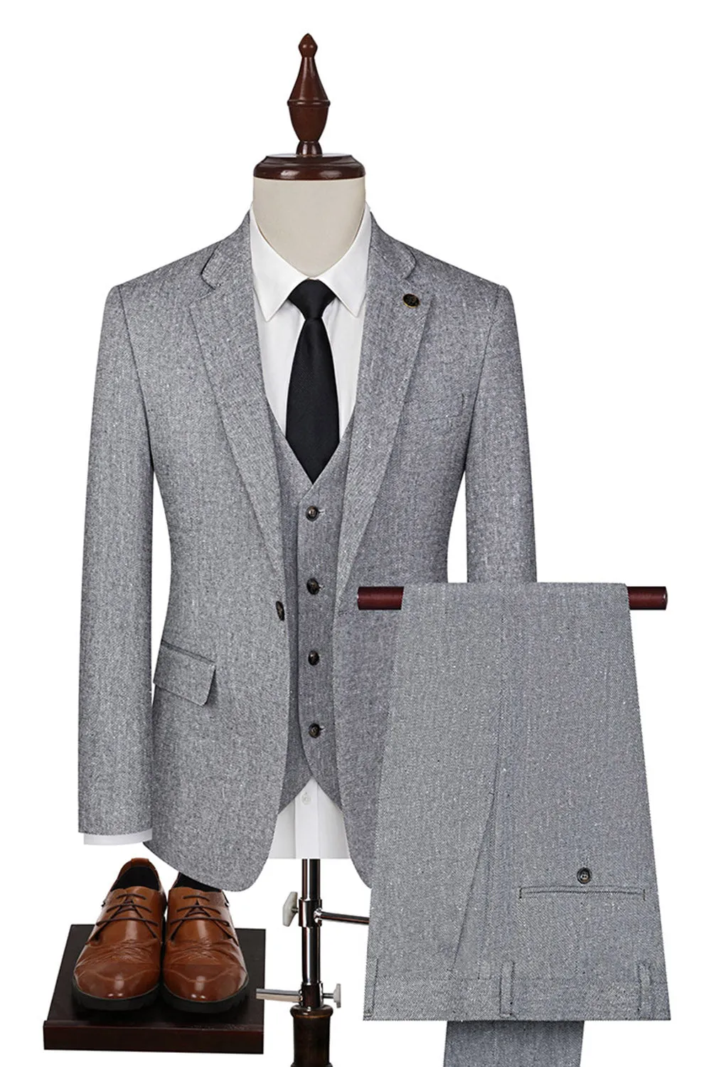 3 Piece Slim Fit Notched Lapel Men's Grey Suits sold by Zapaka