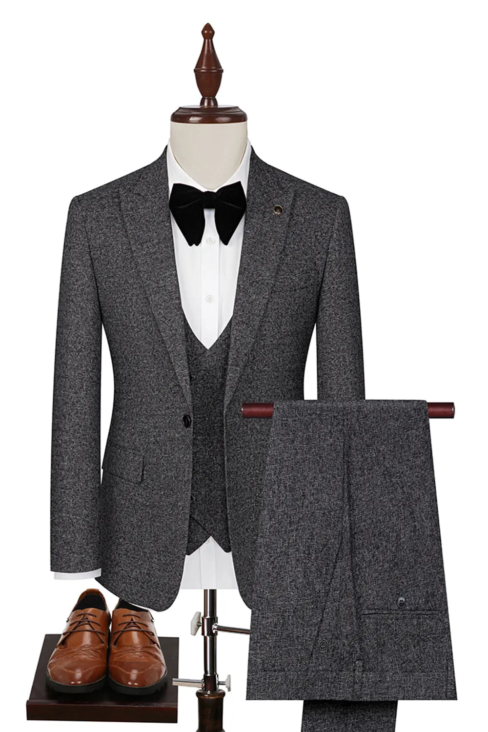 Dark Grey 3 Piece Peak Lapel Slim Fit Men's Wedding Suits sold by Zapaka