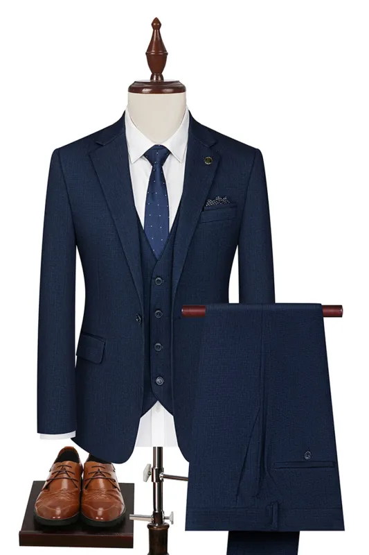3 Piece Notched Lapel One Button Men's Navy Suits sold by Zapaka