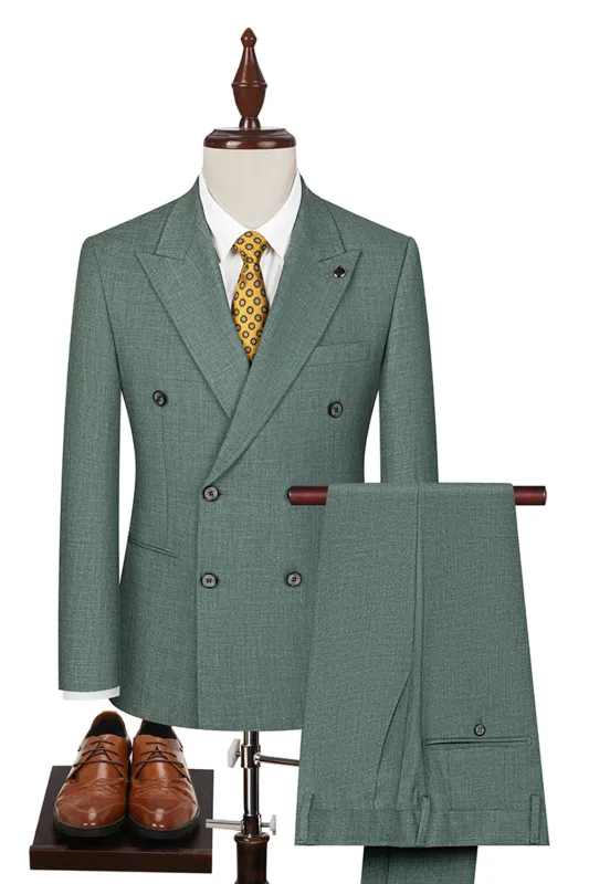 Grey Green 2 Piece Double Breasted Peak Lapel Men's Formal Suits sold by Zapaka
