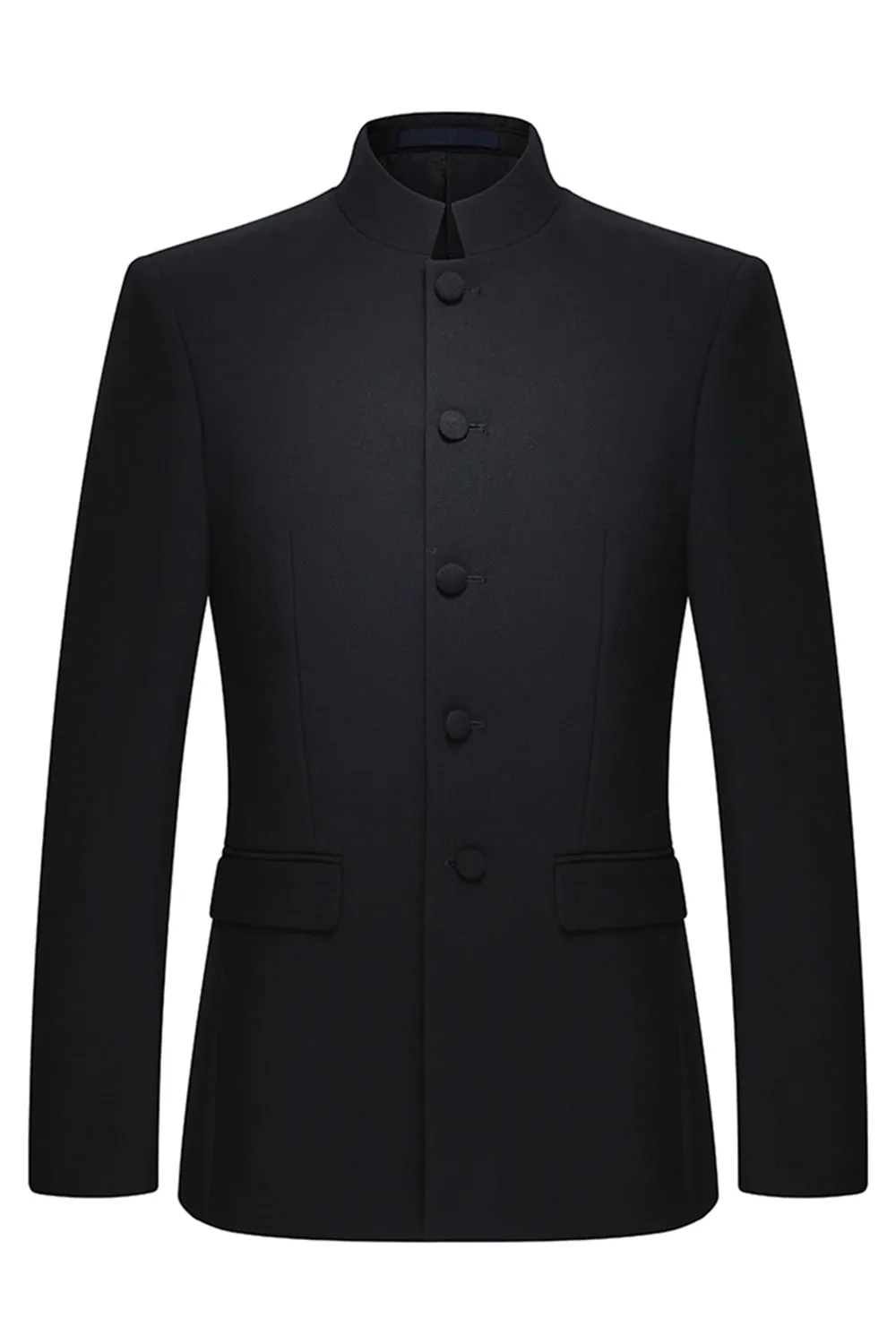 2 Piece Single Breasted Black Slim Fit Men's Mandarin Collar Suit sold by Zapaka product image thumbnail 2