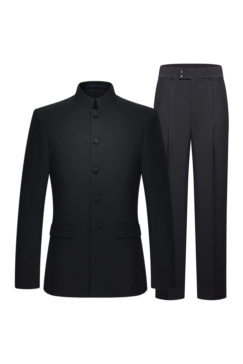 2 Piece Single Breasted Black Slim Fit Men's Mandarin Collar Suit sold by Zapaka
