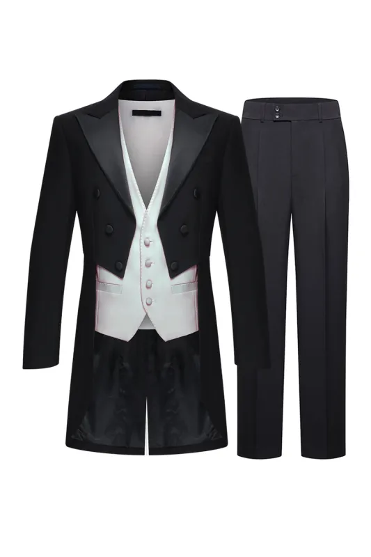 Black Peak Lapel Double Breasted Men's 3 Piece Tuxedo sold by Zapaka