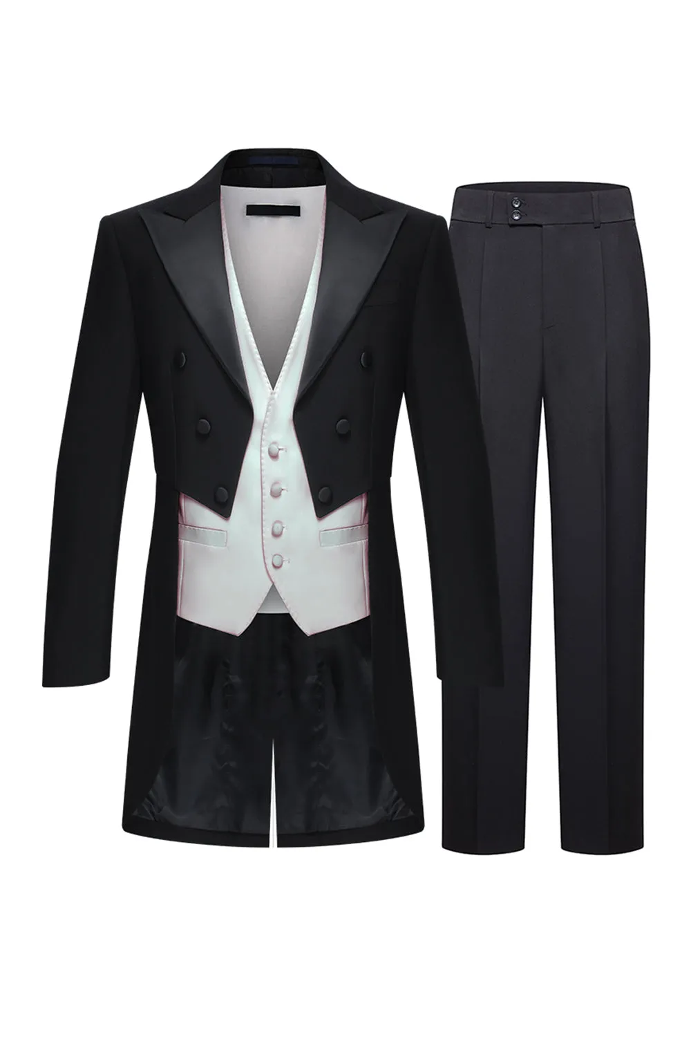 Black Peak Lapel Double Breasted Men's 3 Piece Tuxedo sold by Zapaka