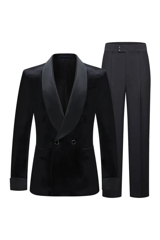 Shawl Lapel 2 Piece Black Velvet Men's Suits sold by Zapaka