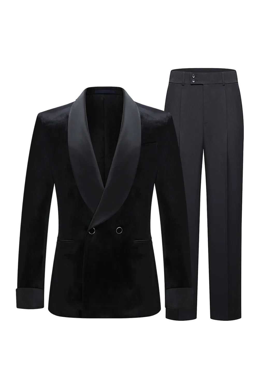 Shawl Lapel 2 Piece Black Velvet Men's Suits sold by Zapaka