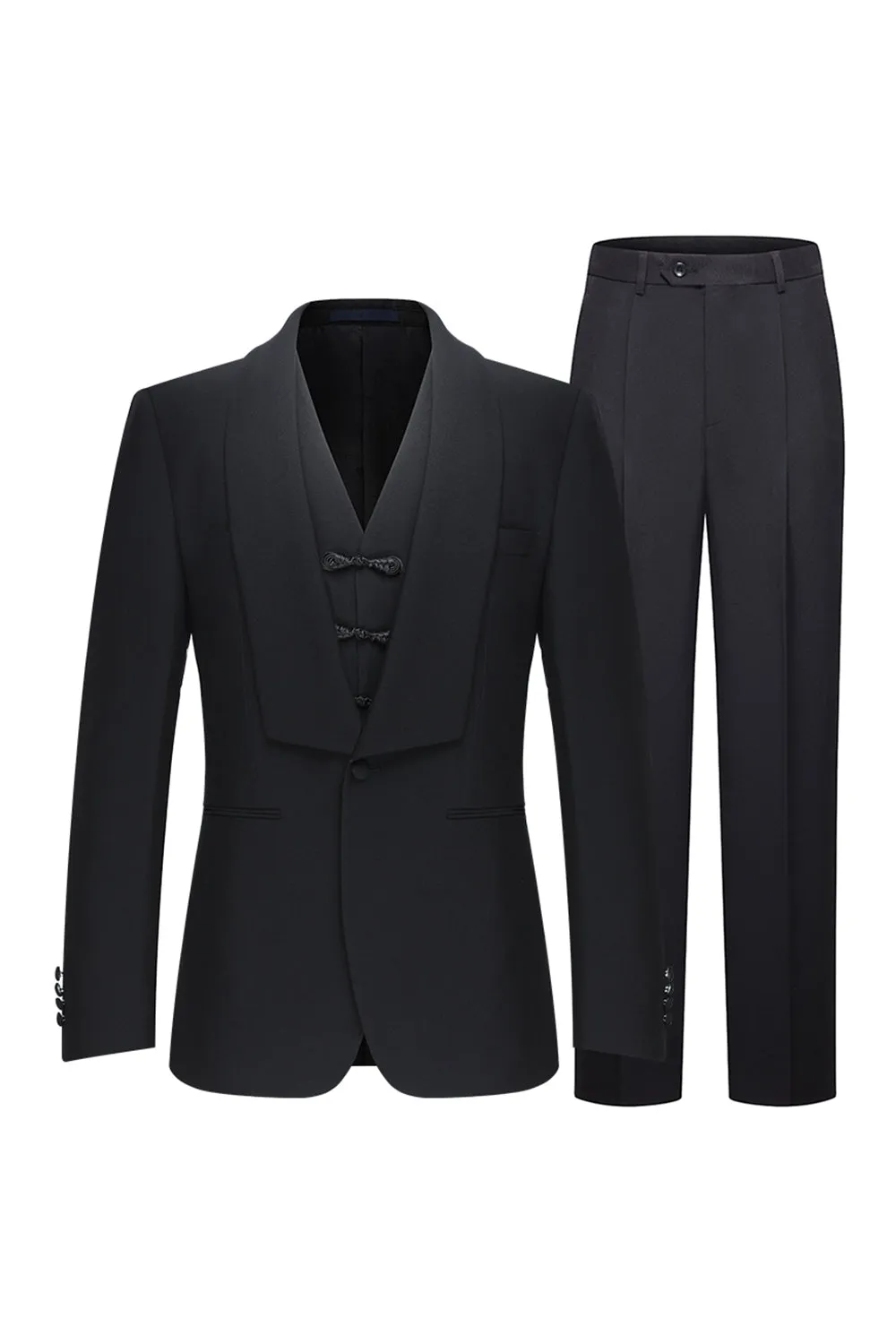Black One Button Shawl Lapel 3 Piece Men's Suits sold by Zapaka