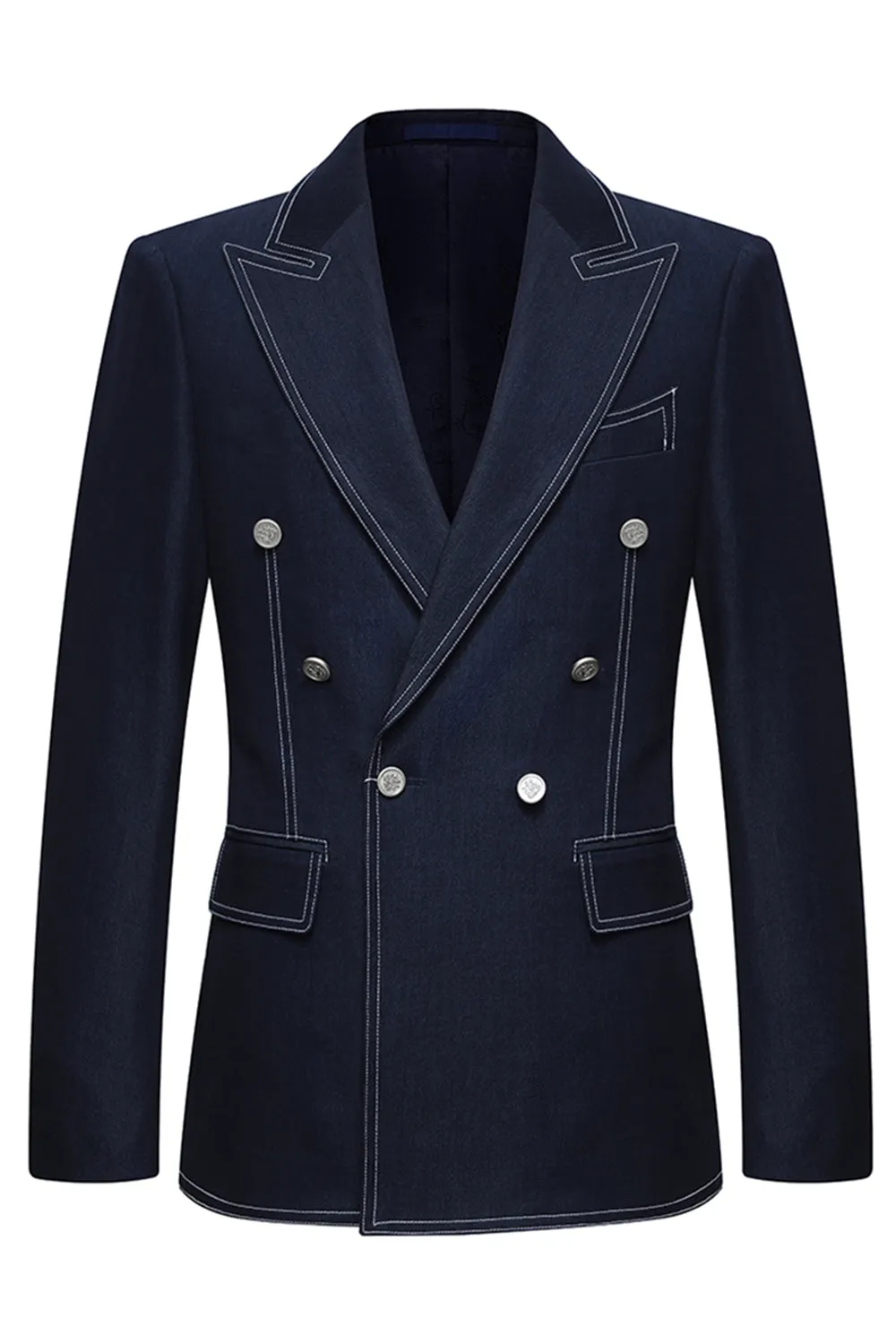 Dark Blue Double Breasted Peak Lapel Tailored 2 Piece Men's Suits sold by Zapaka product image thumbnail 2