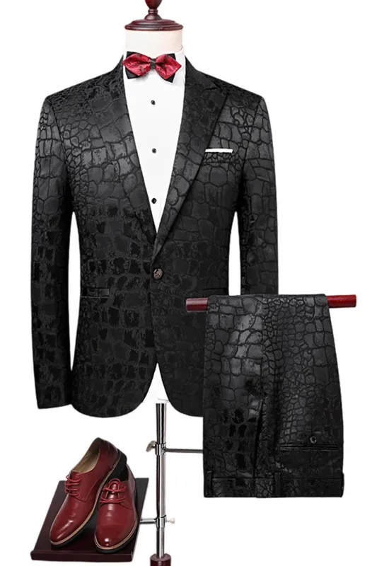 Black Texture Peak Lapel 2 Piece Prom Suits sold by Zapaka