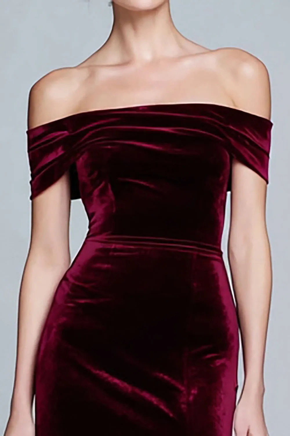 Burgundy Velvet Off the Shoulder Formal Dress with Slit sold by Zapaka product image thumbnail 2