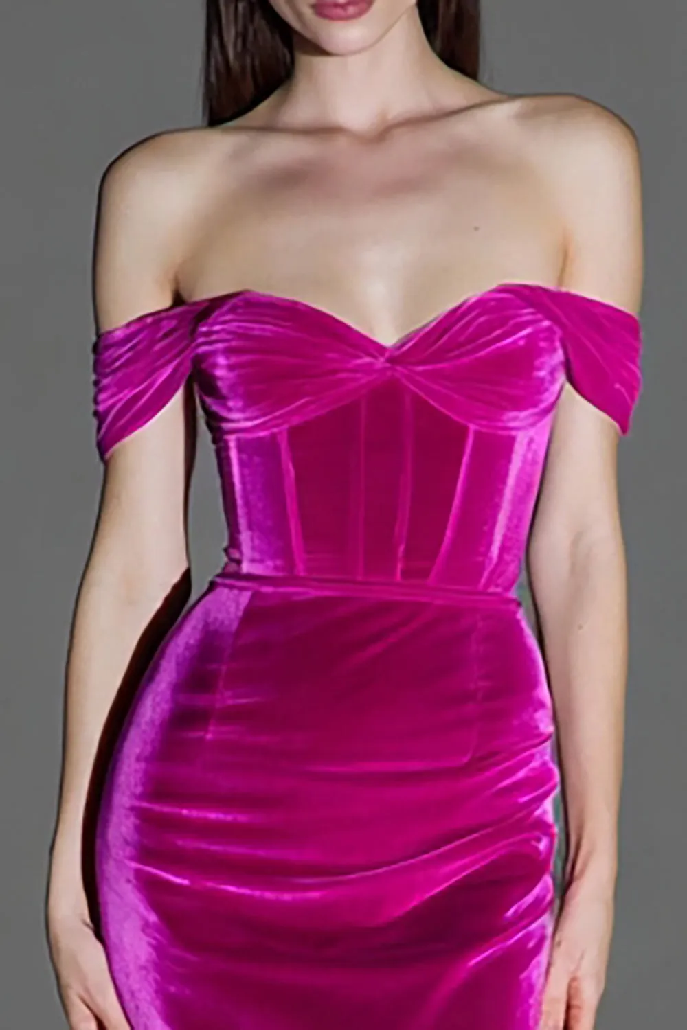 Fuchsia Corset Off the Shoulder Mermaid Maxi Velvet Formal Dress sold by Zapaka product image thumbnail 2