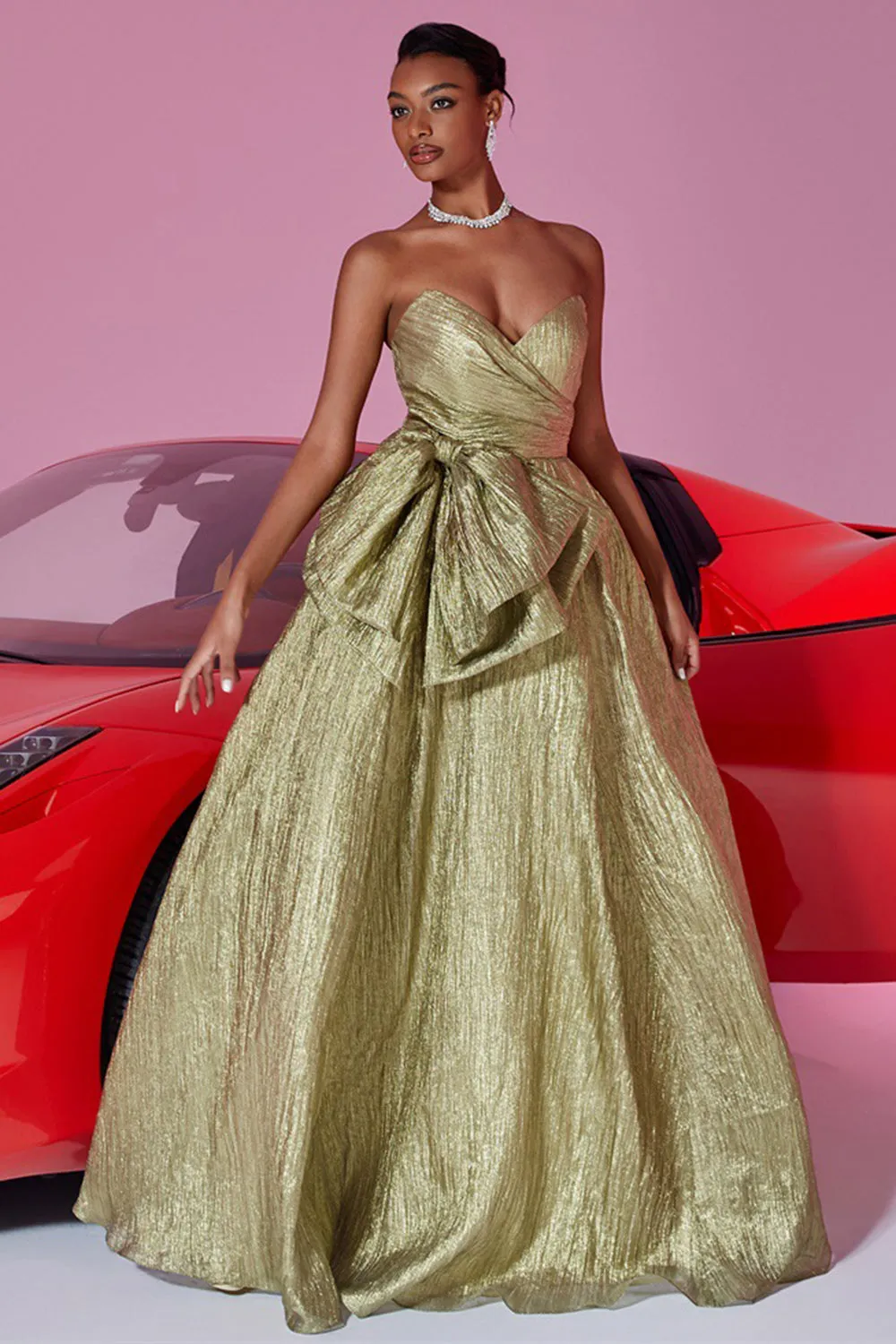 Golden Strapless A Line Prom Dress with Bow sold by Zapaka product image thumbnail 4