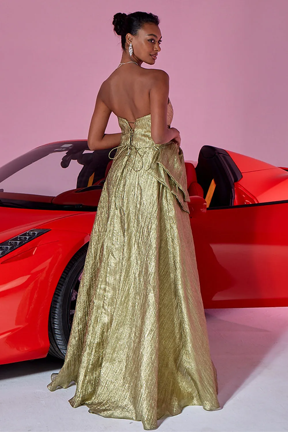 Golden Strapless A Line Prom Dress with Bow sold by Zapaka product image thumbnail 2