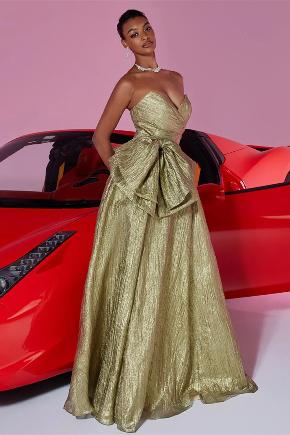Golden Strapless A Line Prom Dress with Bow sold by Zapaka product image thumbnail 3