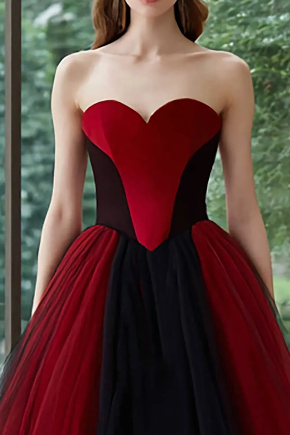 Black and Red Ball Gown Sweetheart Tulle Long Formal Dress sold by Zapaka product image thumbnail 2