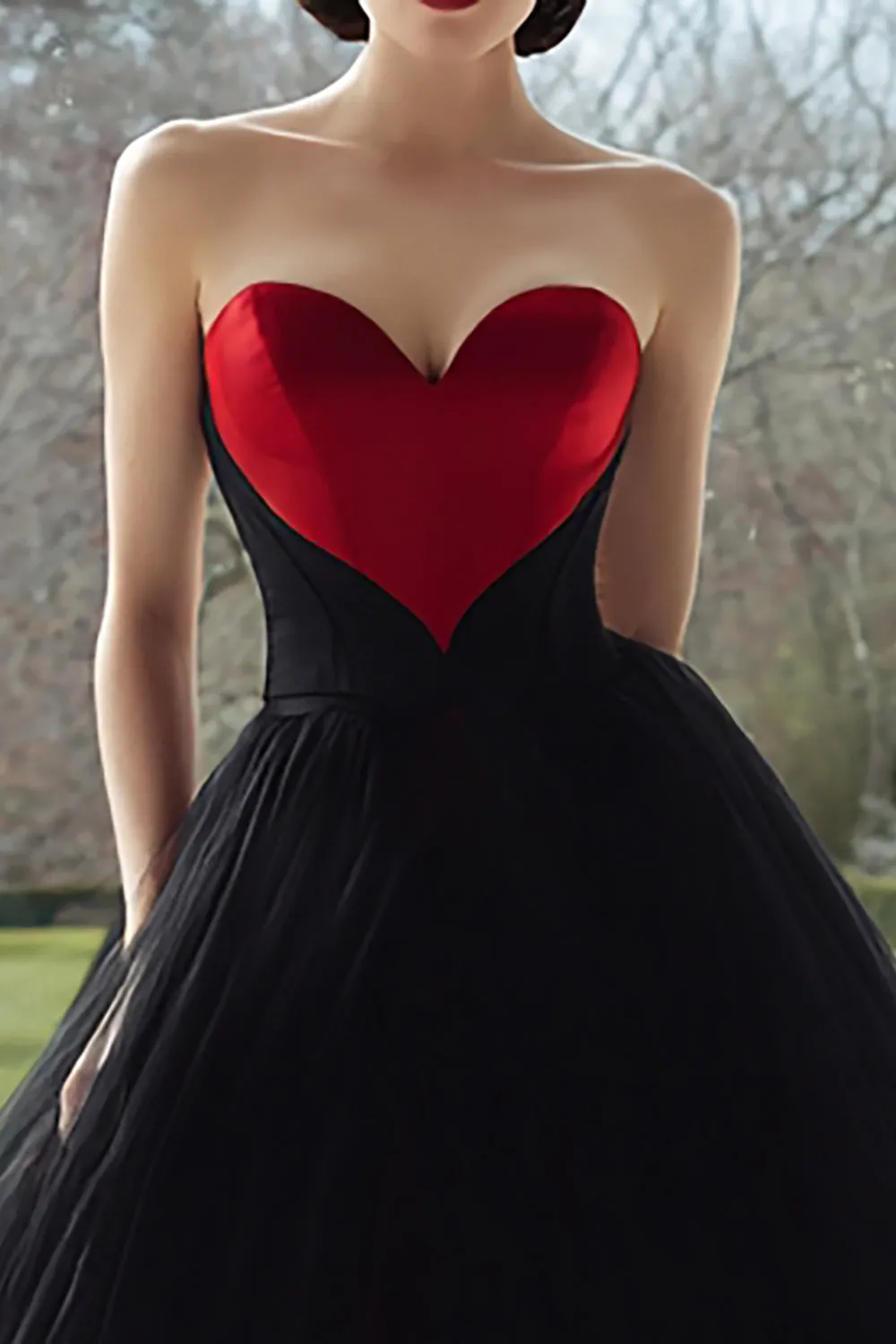 Black and Red Sweetheart Tulle A Line Long Formal Dress sold by Zapaka product image thumbnail 2