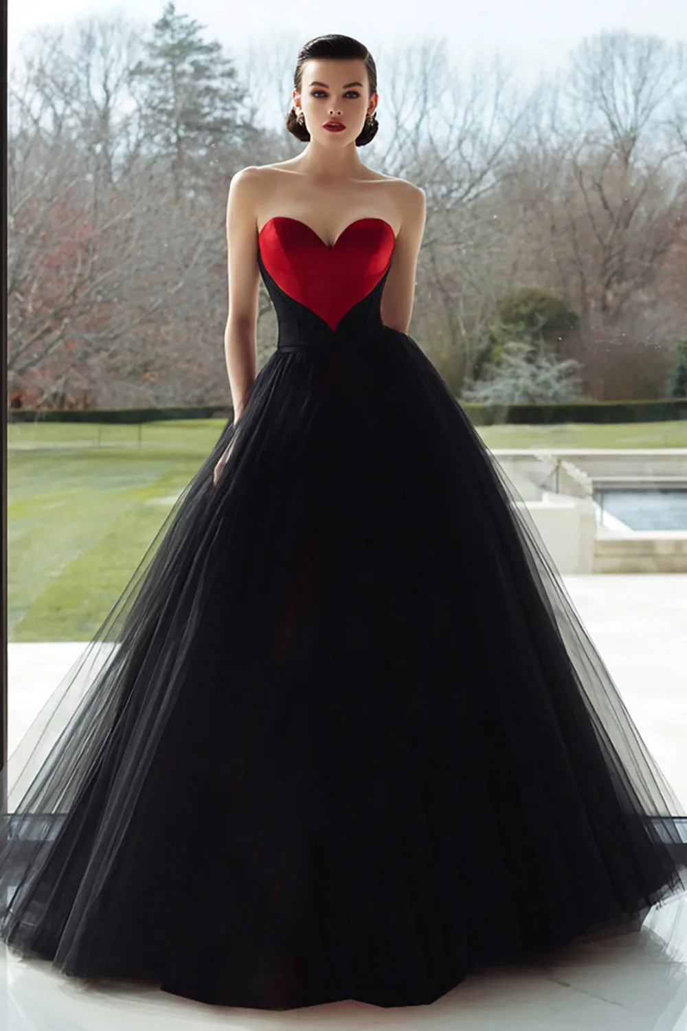 Black and Red Sweetheart Tulle A Line Long Formal Dress sold by Zapaka