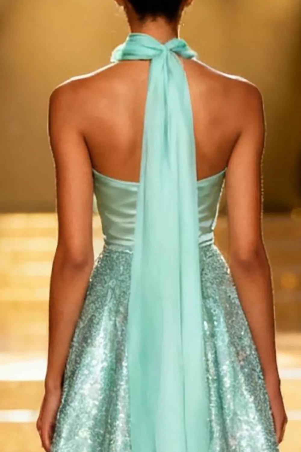 Sparkly Mint Green A Line Neck Scarf Sequin Long Pageant Dress sold by Zapaka product image thumbnail 4
