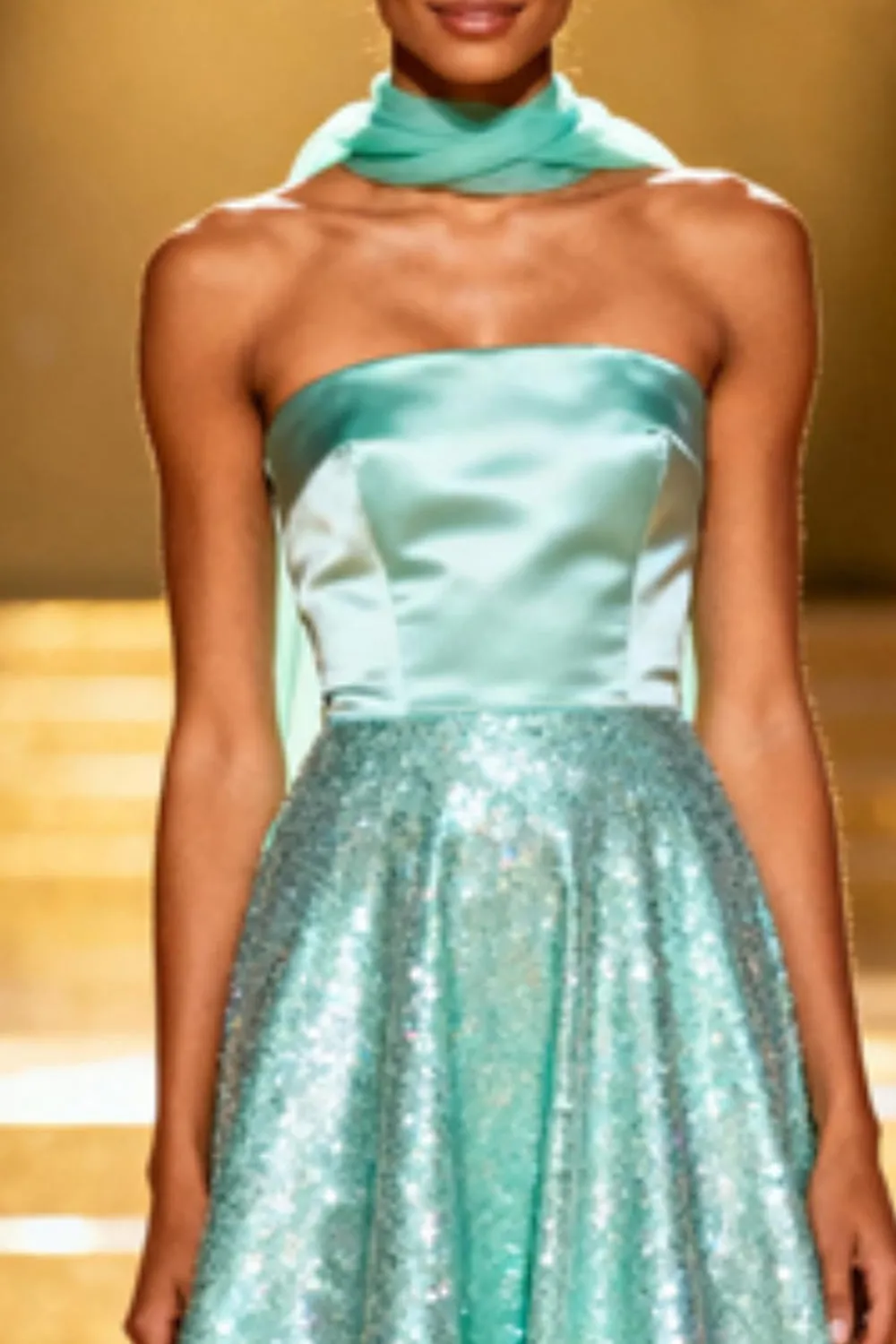 Sparkly Mint Green A Line Neck Scarf Sequin Long Pageant Dress sold by Zapaka product image thumbnail 3