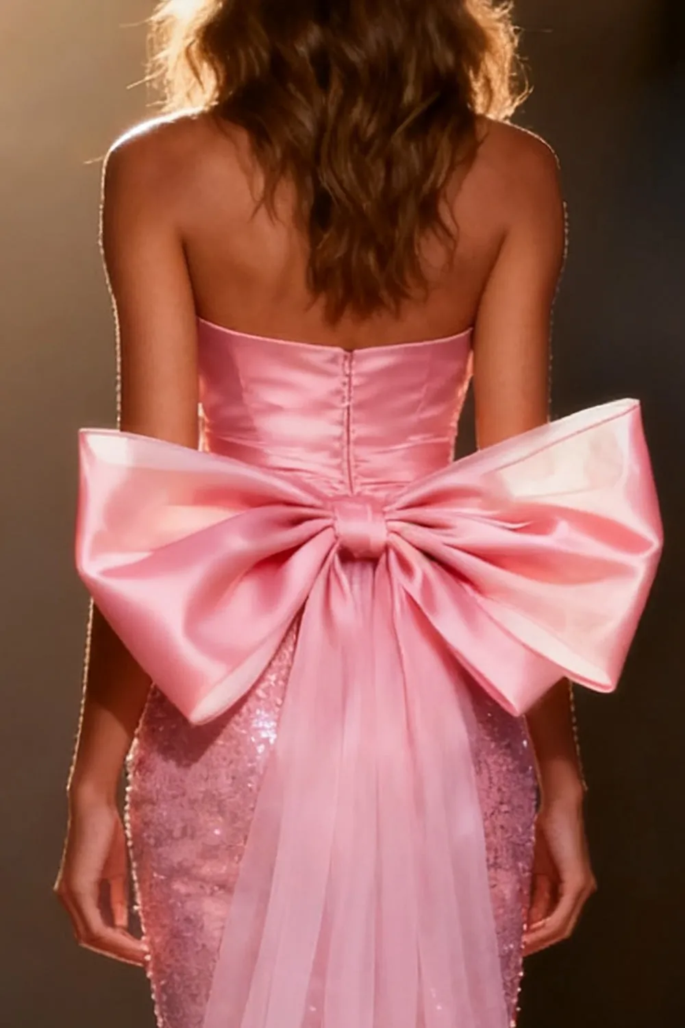 Sparkly Light Pink Sequin Strapless Long Pageant Dress with Slit sold by Zapaka product image thumbnail 4