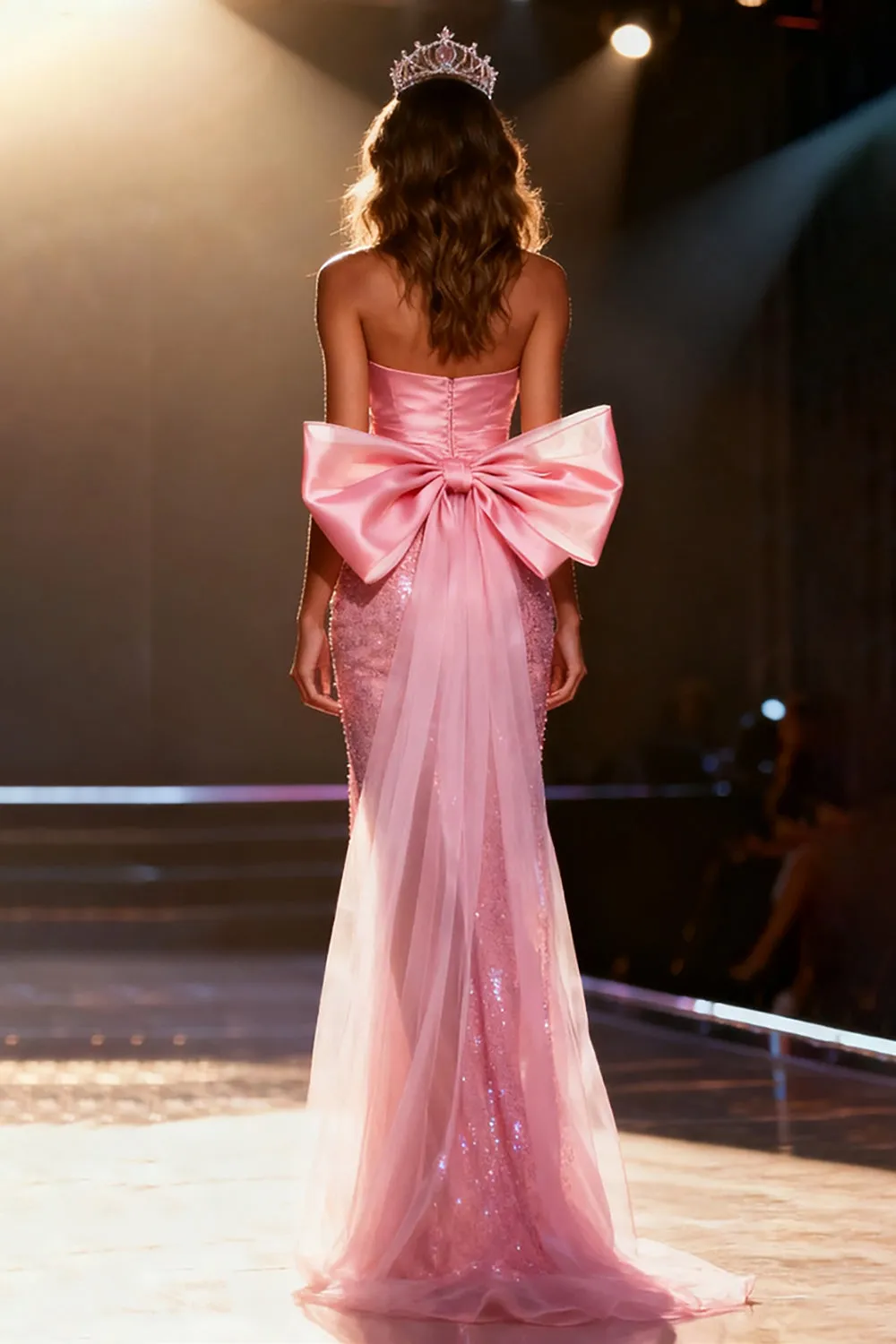 Sparkly Light Pink Sequin Strapless Long Pageant Dress with Slit sold by Zapaka product image thumbnail 2