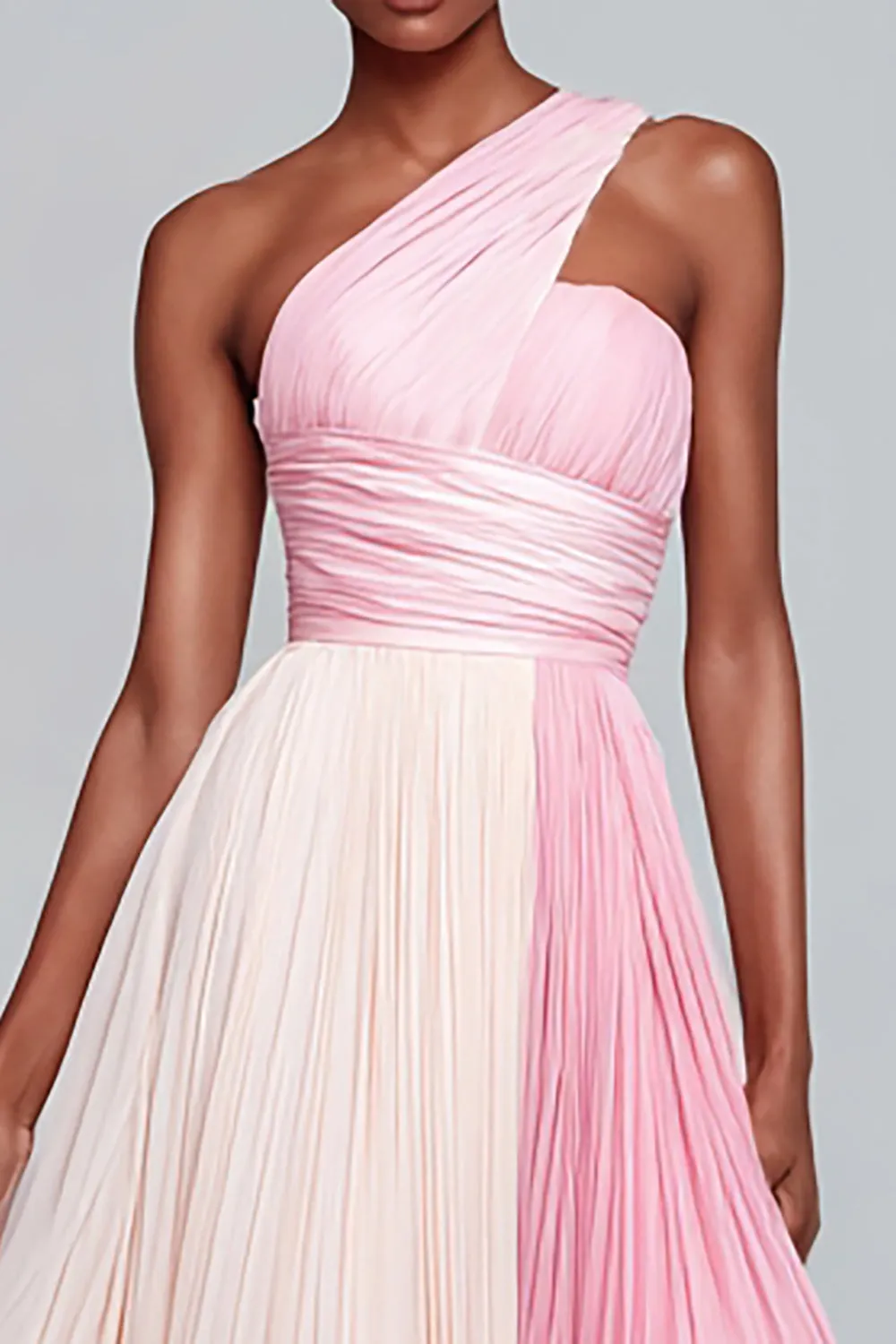 Pink One Shoulder A Line Chiffon Long Formal Dress with Pleats sold by Zapaka product image thumbnail 2