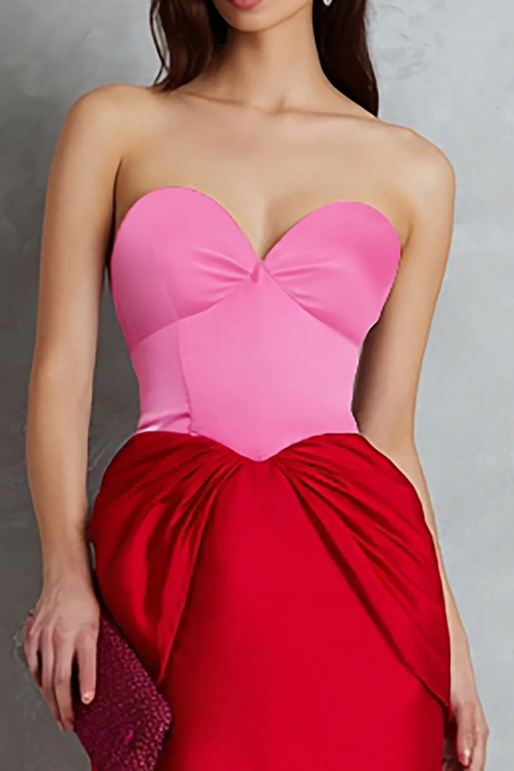 Red and Fuchsia Satin Sweetheart Sheath Midi Formal Dress sold by Zapaka product image thumbnail 2