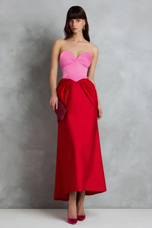 Red and Fuchsia Satin Sweetheart Sheath Midi Formal Dress sold by Zapaka