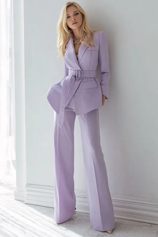 Lilac 2 Piece Long Sleeves Business Suits with Belt sold by Zapaka