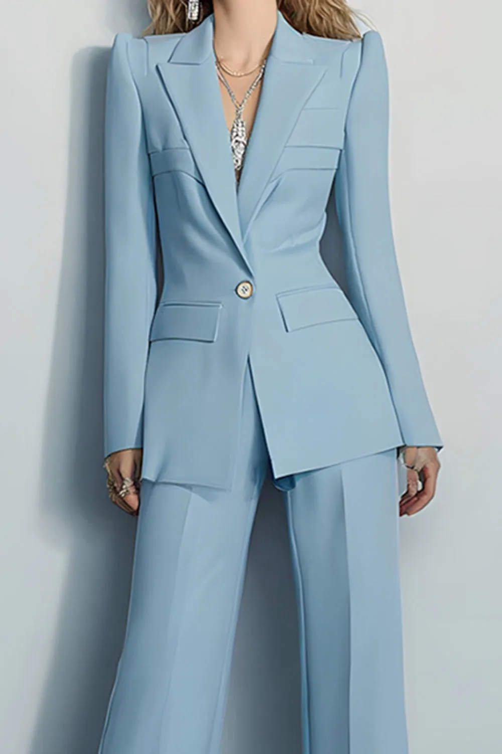 2 Piece Grey Blue Peak Lapel One Button Prom Suits sold by Zapaka product image thumbnail 2