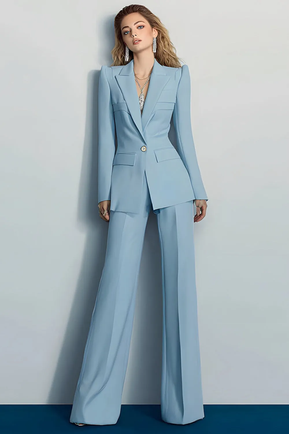 2 Piece Grey Blue Peak Lapel One Button Prom Suits sold by Zapaka