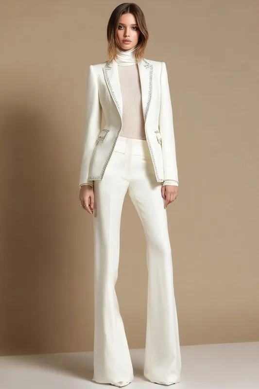 2 Piece Sparkly White Peak Lapel Prom Suits with Beading sold by Zapaka