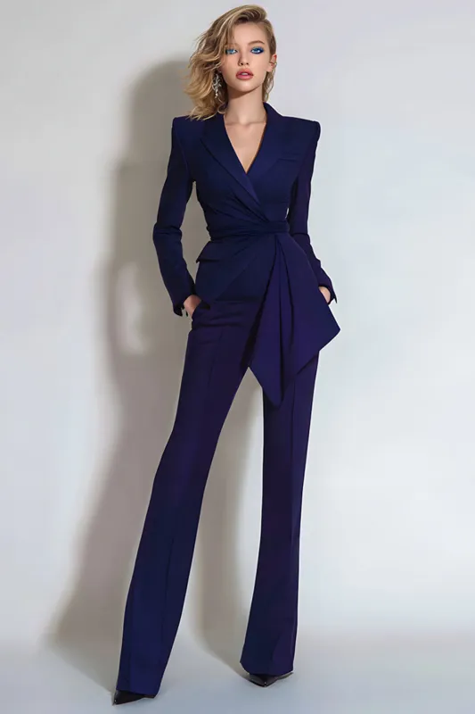 2 Piece Dark Purple Notched Lapel Prom Suits with Sash sold by Zapaka