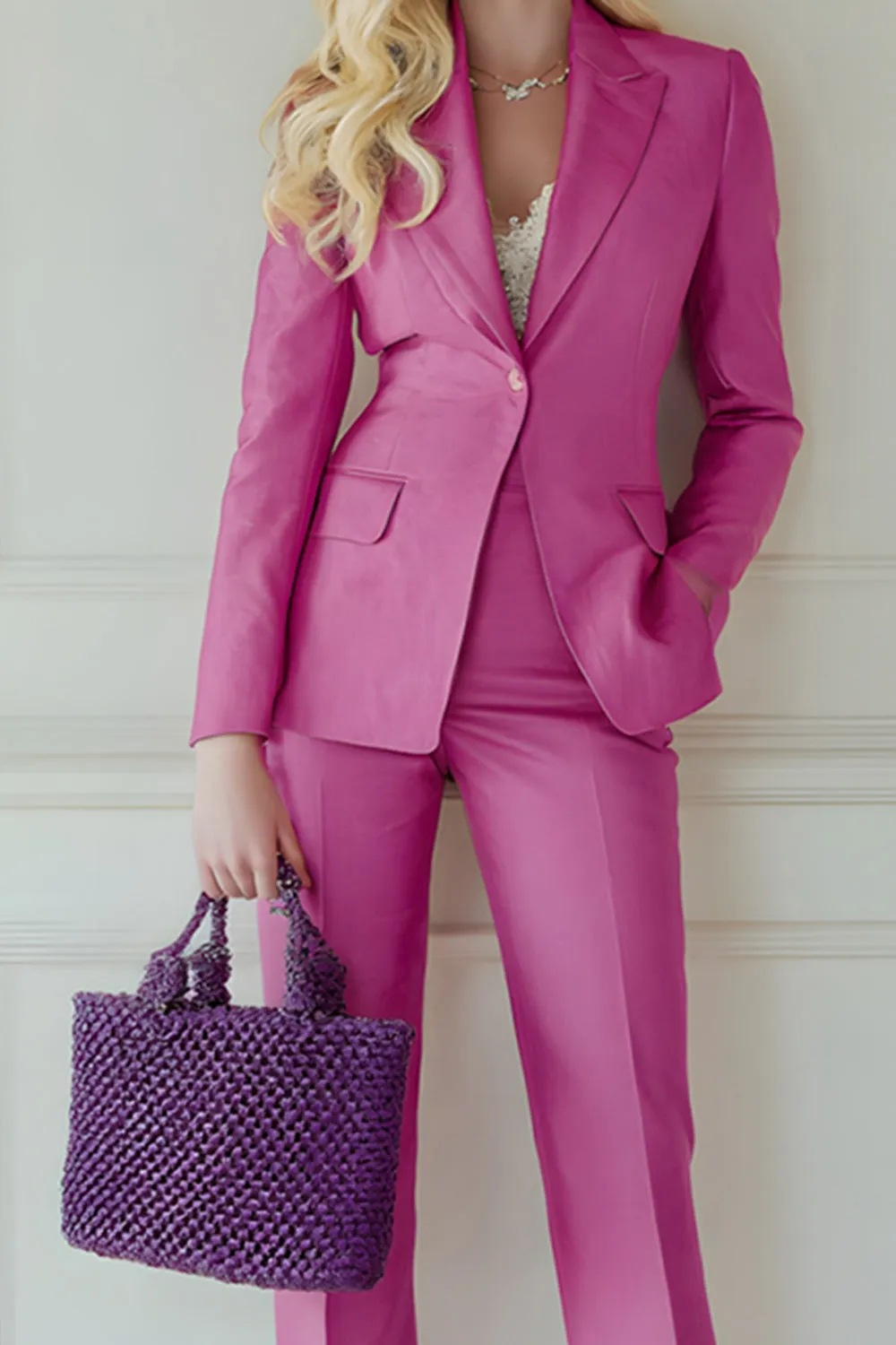 Fuchsia 2 Piece Peak Lapel One Button Prom Suits with Pockets sold by Zapaka product image thumbnail 2