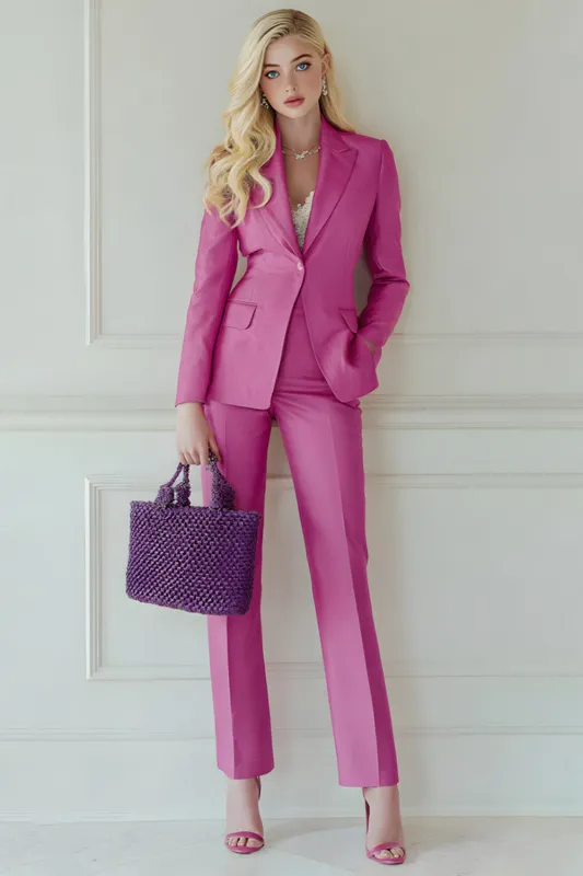 Fuchsia 2 Piece Peak Lapel One Button Prom Suits with Pockets sold by Zapaka