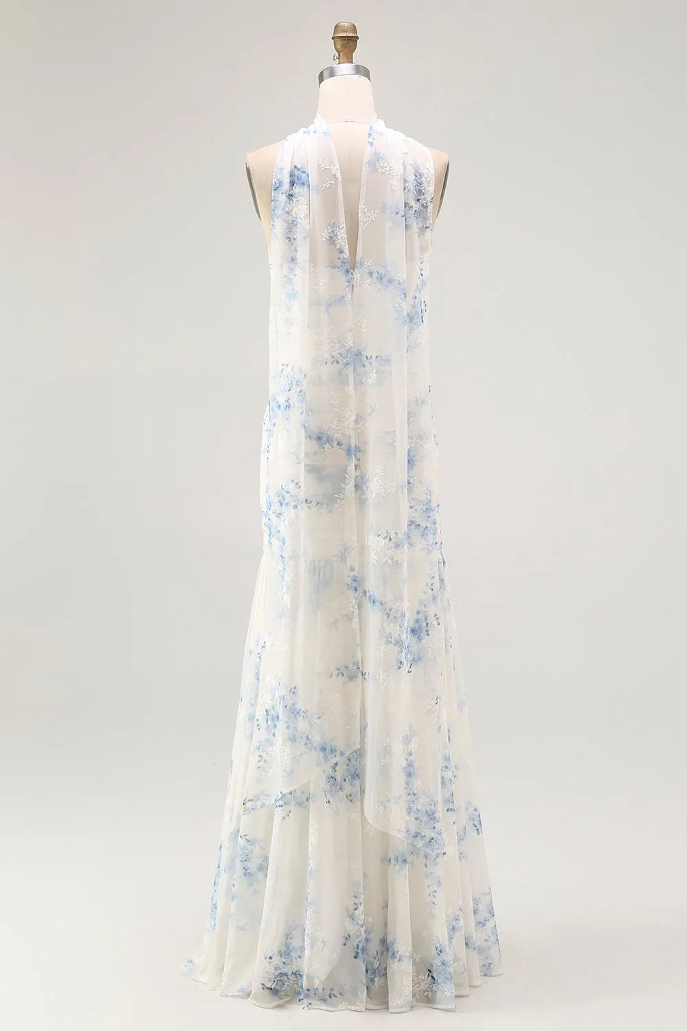White Blue Flower Sheath Strapless Velvet Burnout Wedding Guest Dress with Slit sold by Zapaka product image thumbnail 2