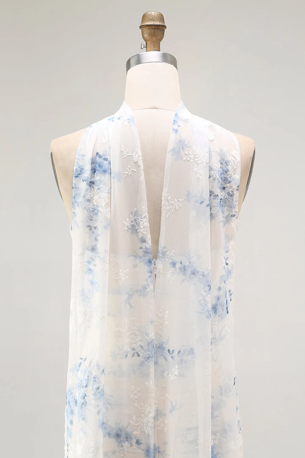 White Blue Flower Sheath Strapless Velvet Burnout Wedding Guest Dress with Slit sold by Zapaka product image thumbnail 5