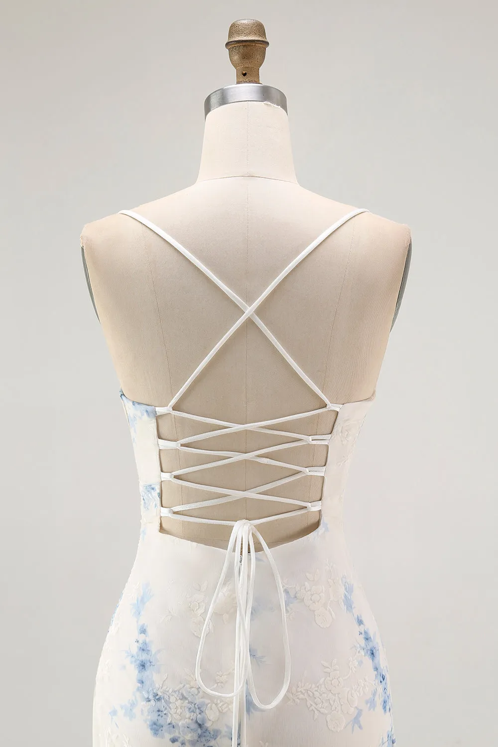 White Blue Flower Sheath Velvet Burnout Corset Wedding Guest Dress sold by Zapaka product image thumbnail 5