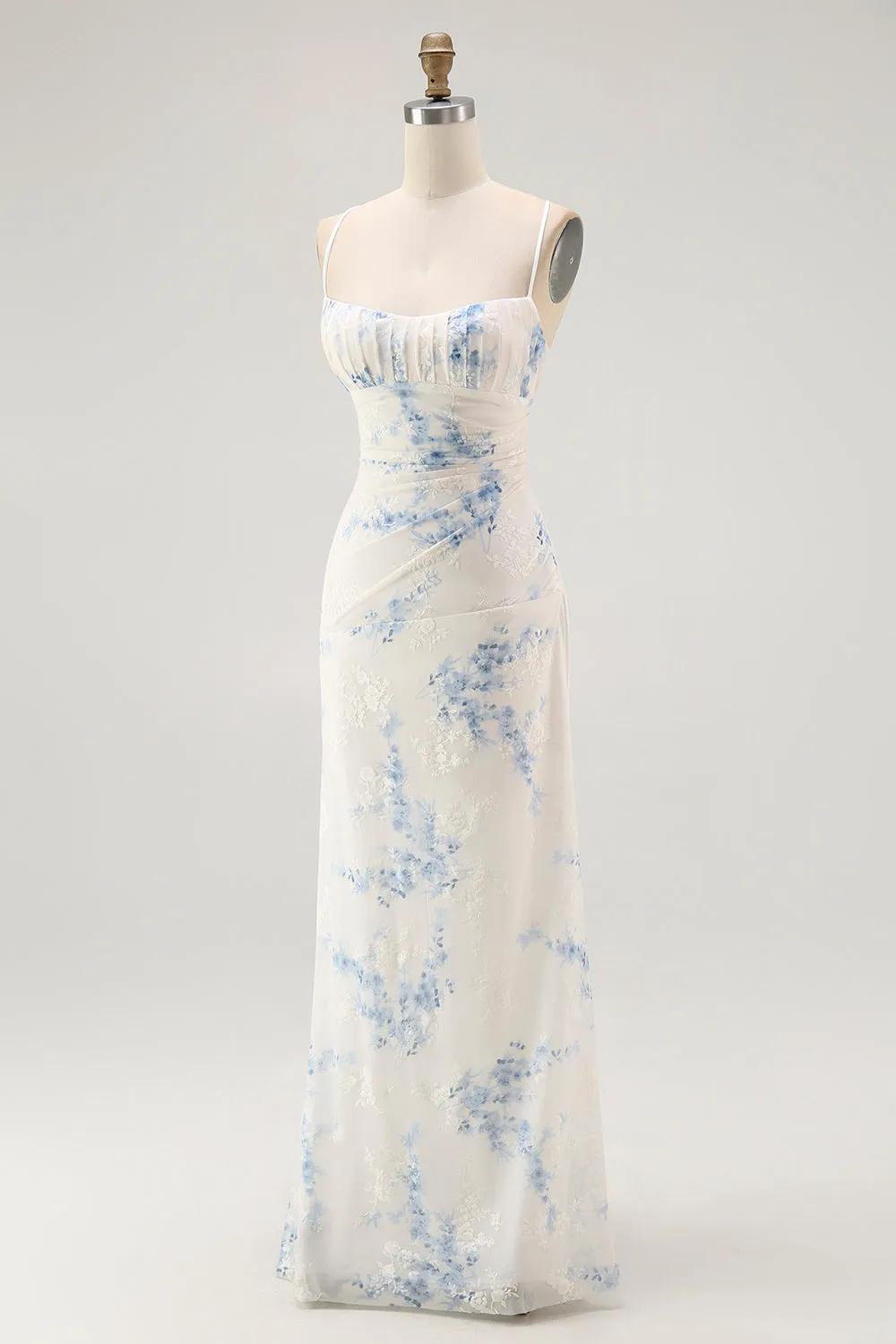 White Blue Flower Sheath Velvet Burnout Corset Wedding Guest Dress sold by Zapaka product image thumbnail 3
